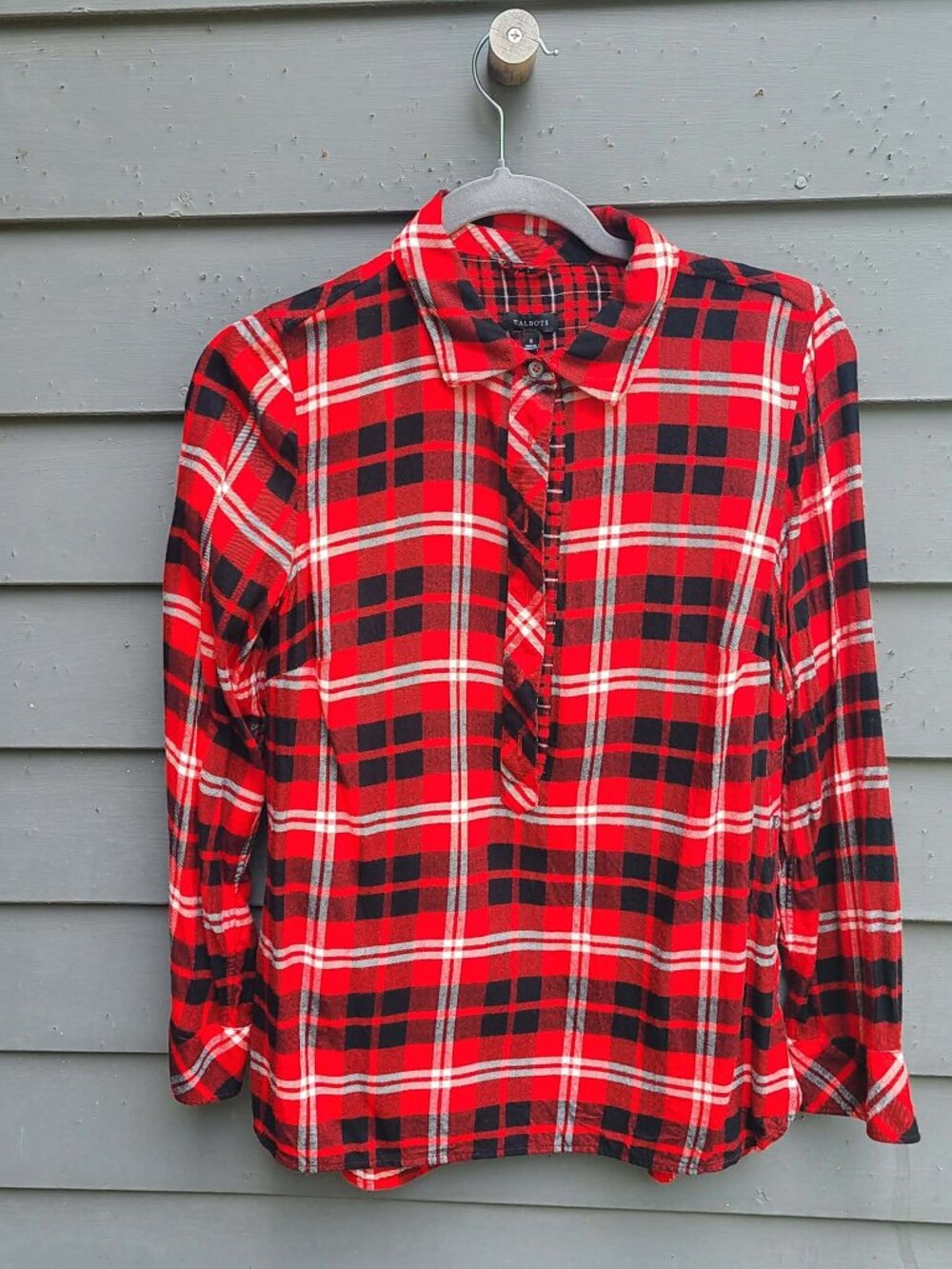 Talbots Red Black Plaid Flannel Top size Small